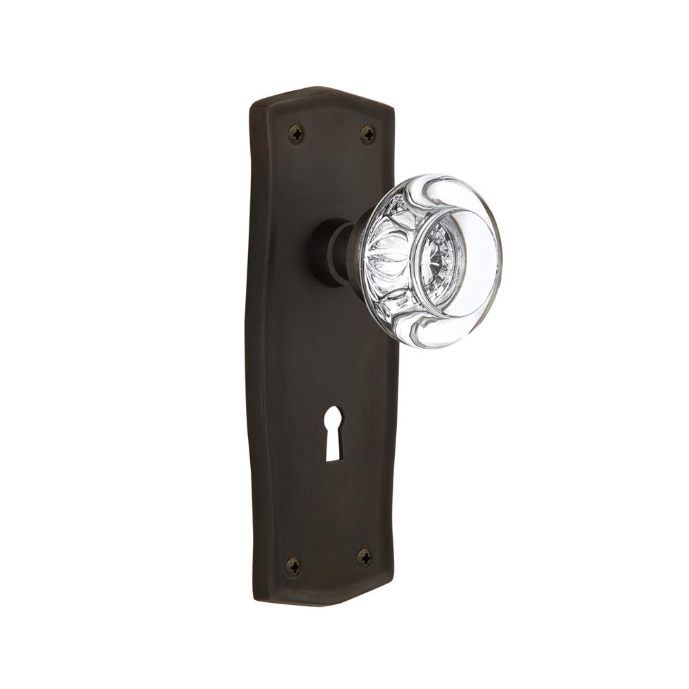 Nostalgic Warehouse PRARCC Passage Knob Prairie Plate with Round Clear Crystal Knob with Keyhole in Oil Rubbed Bronze